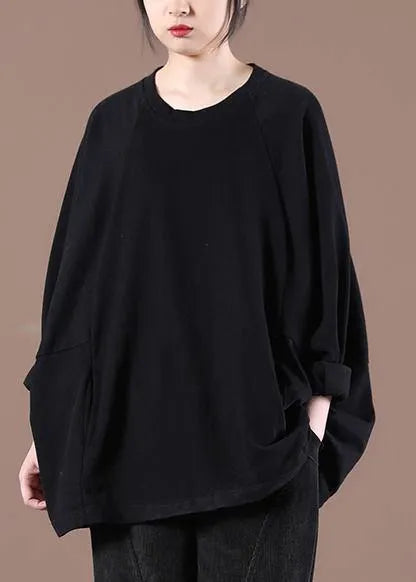 Loose Black O-neck Stand Spring Tops