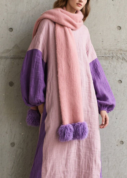 Colorblock O Neck Patchwork Cotton Dress Fall