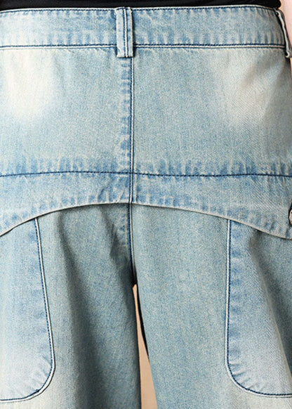 Light Blue Button Pockets Harem Fall Denim Pants