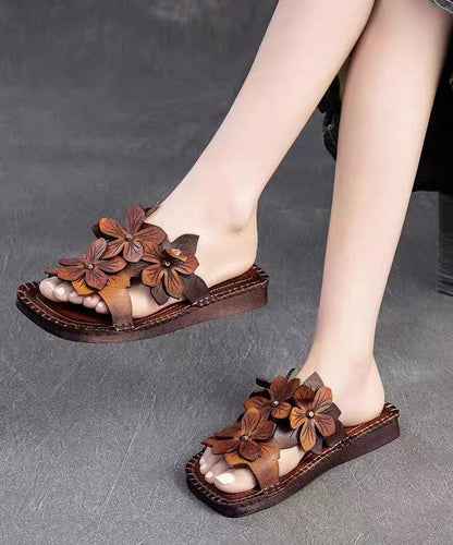 Handmade Cowhide Leather Yellow Green Slide Sandals