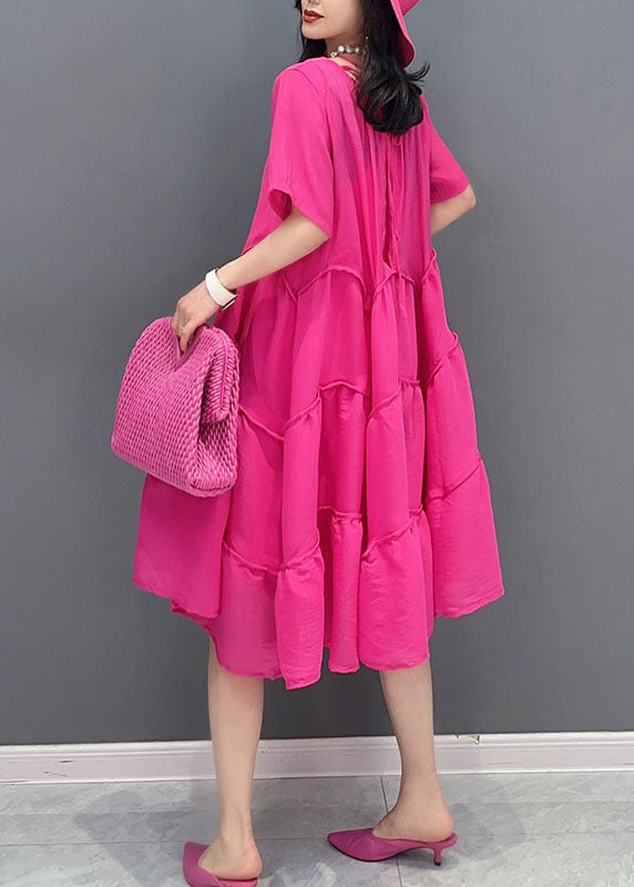 Rose O-neck Wrinkled Patchwork Cotton Two Pieces Set Dresses Summer
