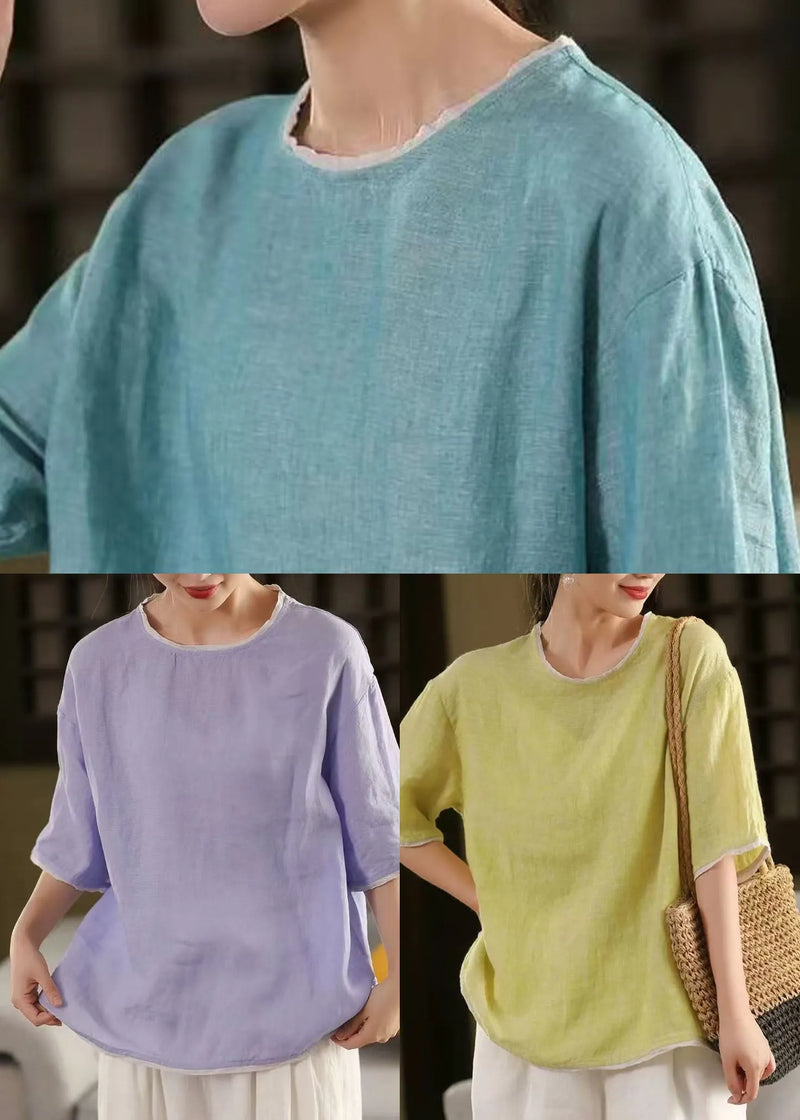 Modern Light Green Oversized Patchwork Linen Tanks Summer