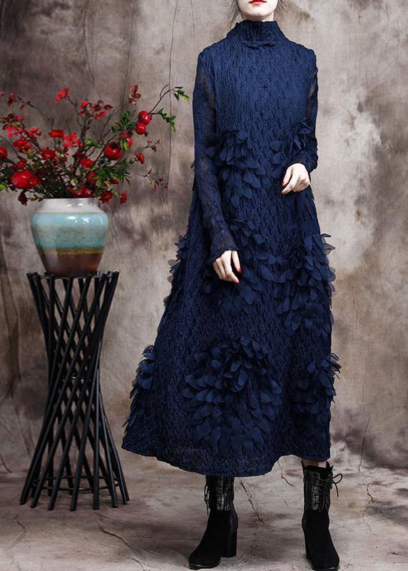 Vivid Blue Feather 3d Spring Dress Long Caftan