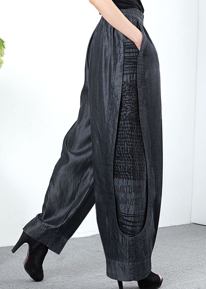 Black Grey Pockets Patchwork Straight Spring Pants