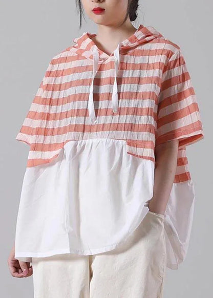 Handmade Yellow Striped Hooded Cotton Linen Summer Shirts