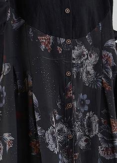 French Stand Collar Patchwork Spring Tunic Pattern Fabrics Black Print Dress