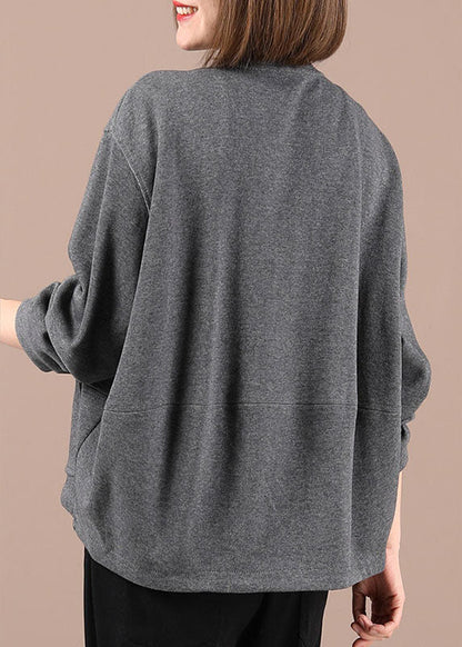 Grey Knit Zippered Patchwork Fall Long Sleeve Jackets