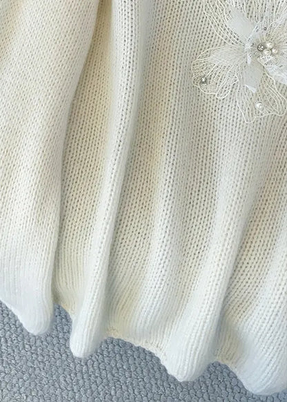 Loose White Nail Bead Knit Sweaters Fall