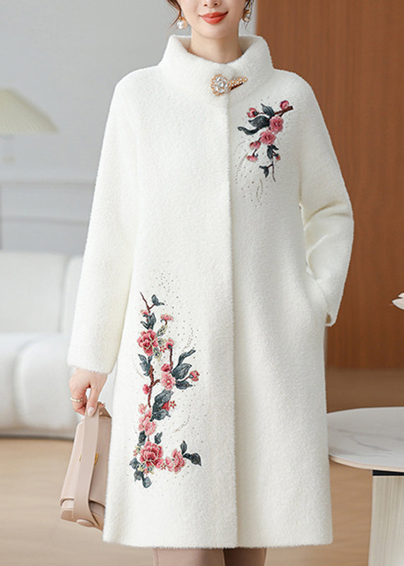 White Maxi Mink Velvet Coats Patchwork Button Winter