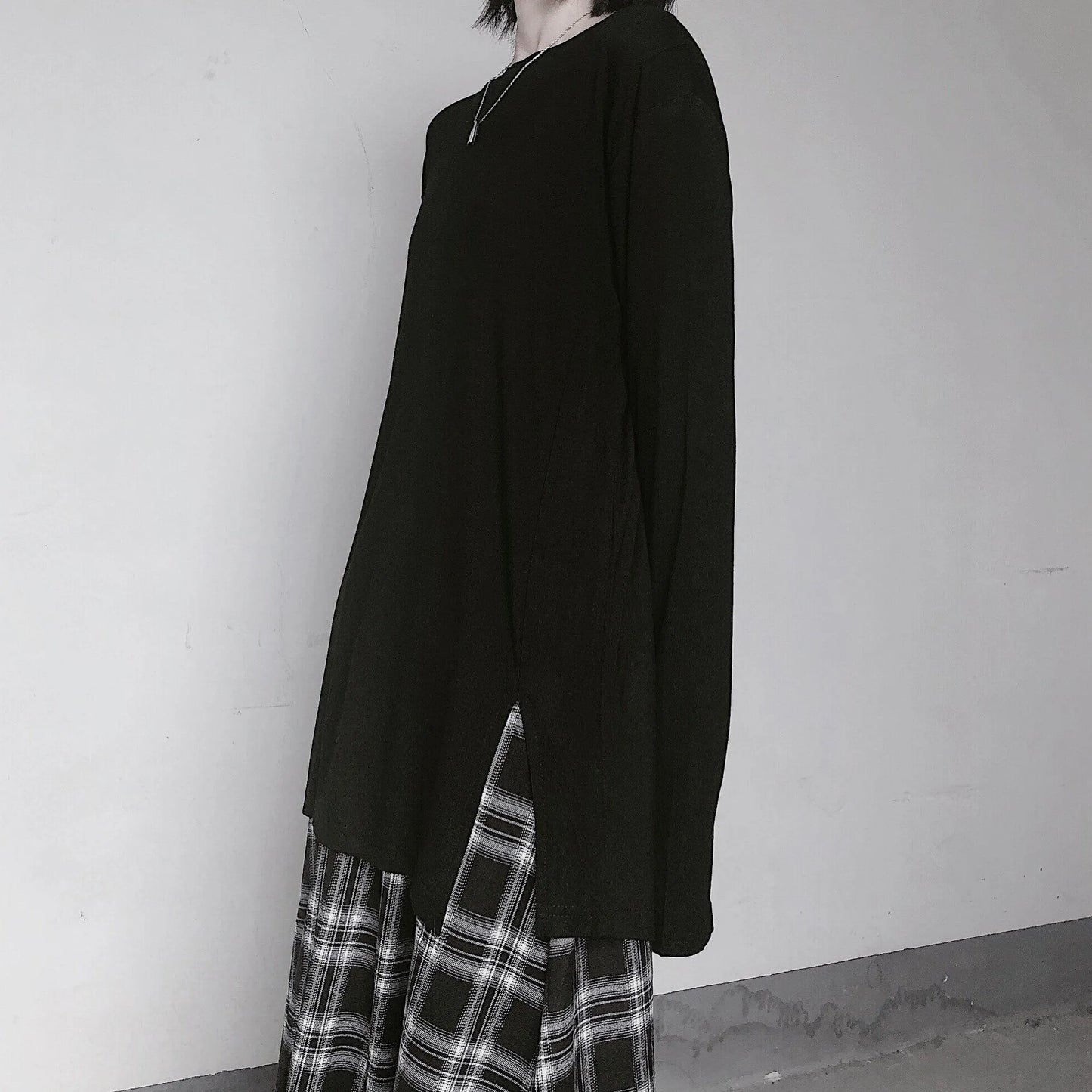 Organic O Neck Side Open Clothes for Design Black Tops