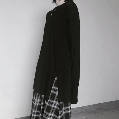 Organic O Neck Side Open Clothes for Design Black Tops