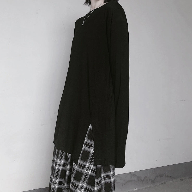 Organic O Neck Side Open Clothes for Design Black Tops