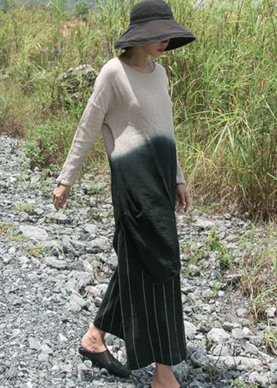 Simple Apricot O-neck Gradient Color Cotton Tops Spring