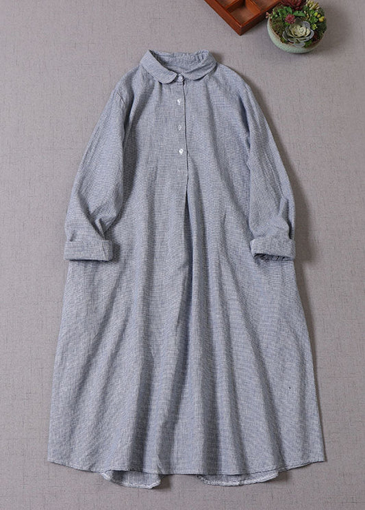 Diy Blue Peter Pan Collar Button Cotton Vacation Dresses Long Sleeve Spring