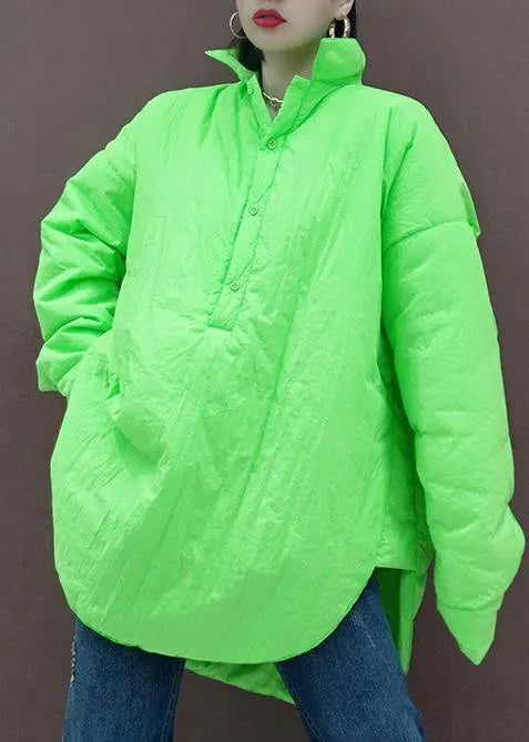 Art Stand Collar Low High Design Spring Pattern Sewing Green Blouse