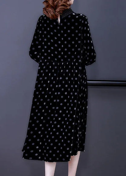 Black Peter Pan Collar Dot Velour Dresses Spring