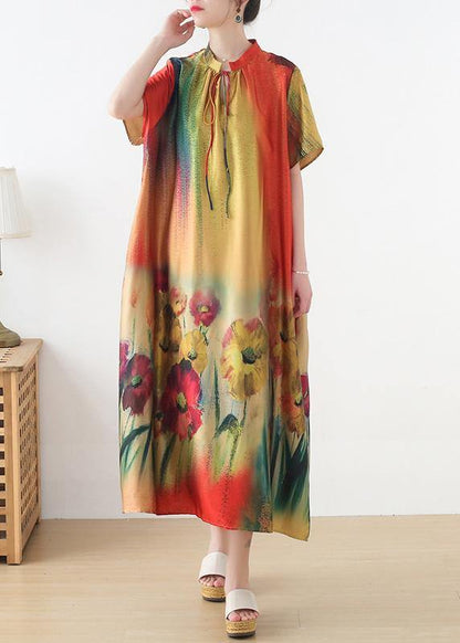 Boutique Yellow Print Loose Maxi Summer Chiffon Dress