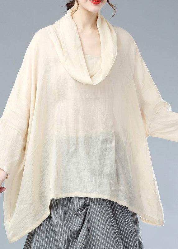 Beige Turtle Neck Batwing Sleeve Fall Blouses