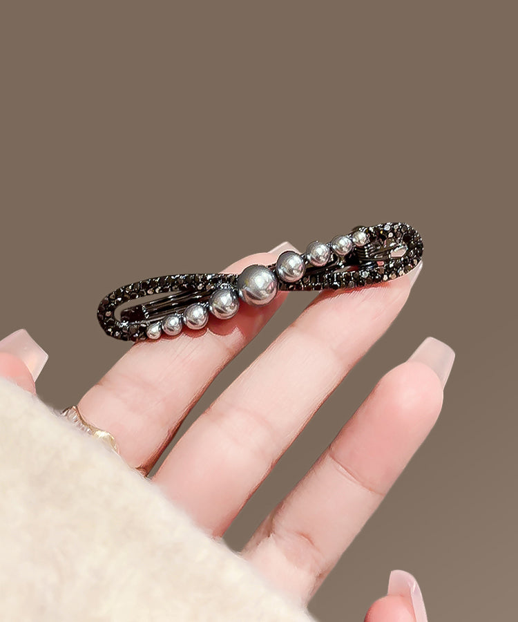 Black Metal Alloy Zircon Pearl Bow Hairpin