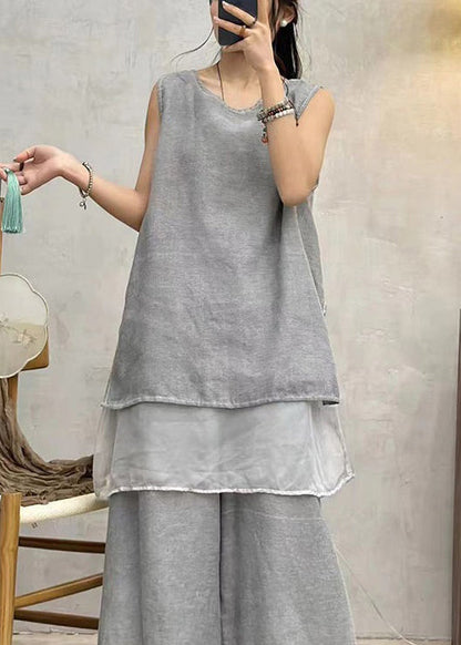 Art Grey Side Open Cotton Tank Summer