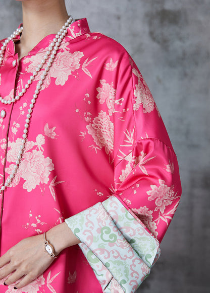 Art Rose Oversized Print Silk Wear on Both Sides Jackets Spring