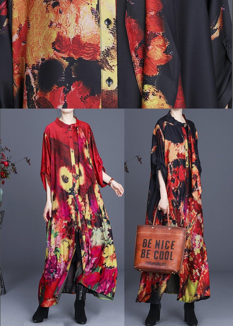 Organic Black Print Button Summer Spring Dress