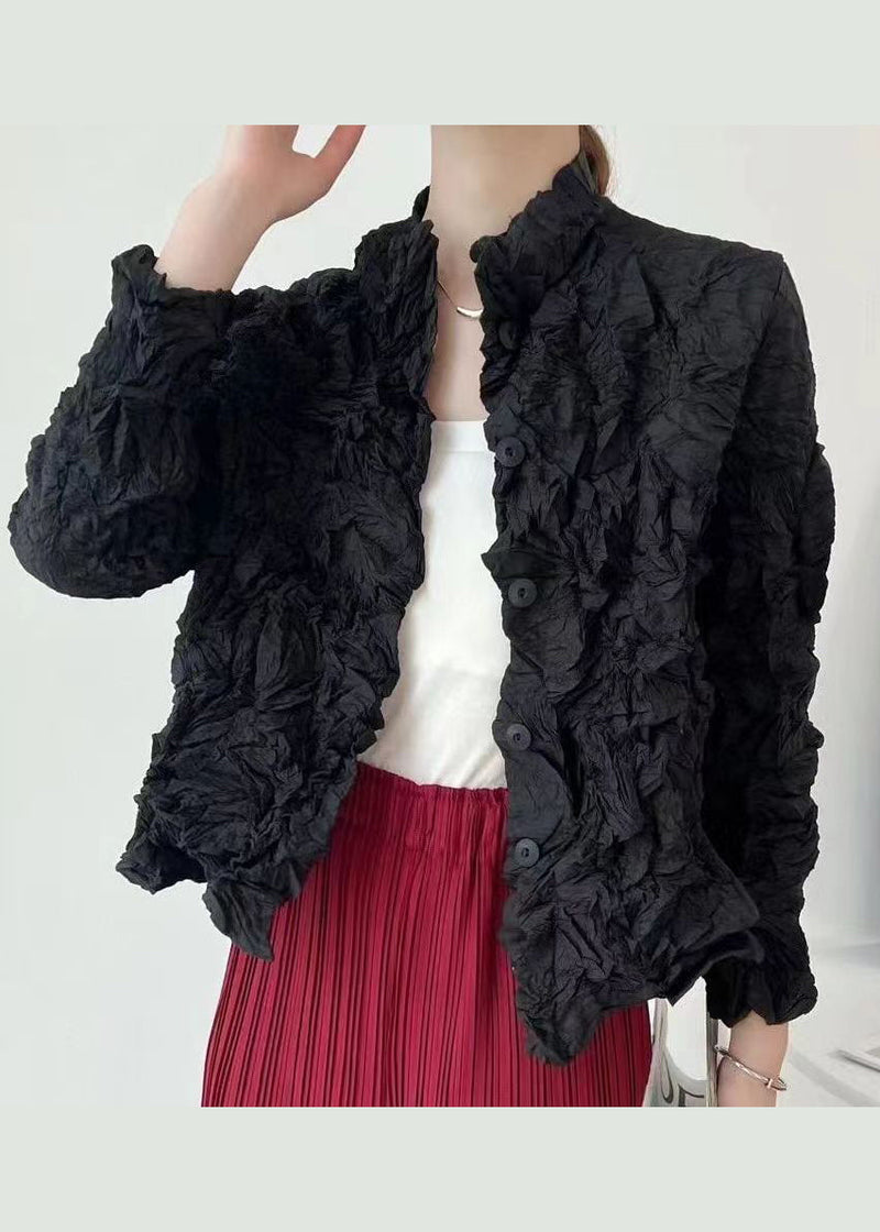 Green Wrinkled Button Cotton Thin Cardigan Coats Spring