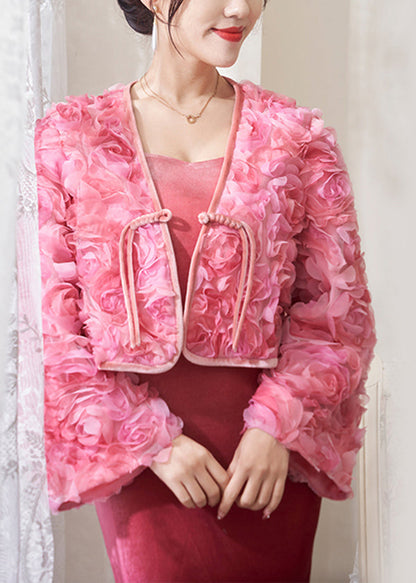 Pink Tasseled Patchwork Tulle Coats Fall