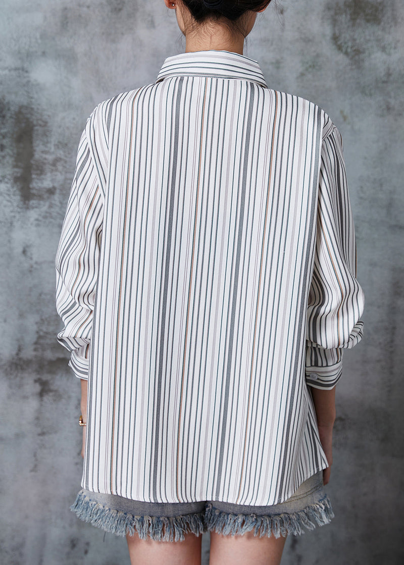 Loose White Oversized Striped Cotton Shirt Tops Spring