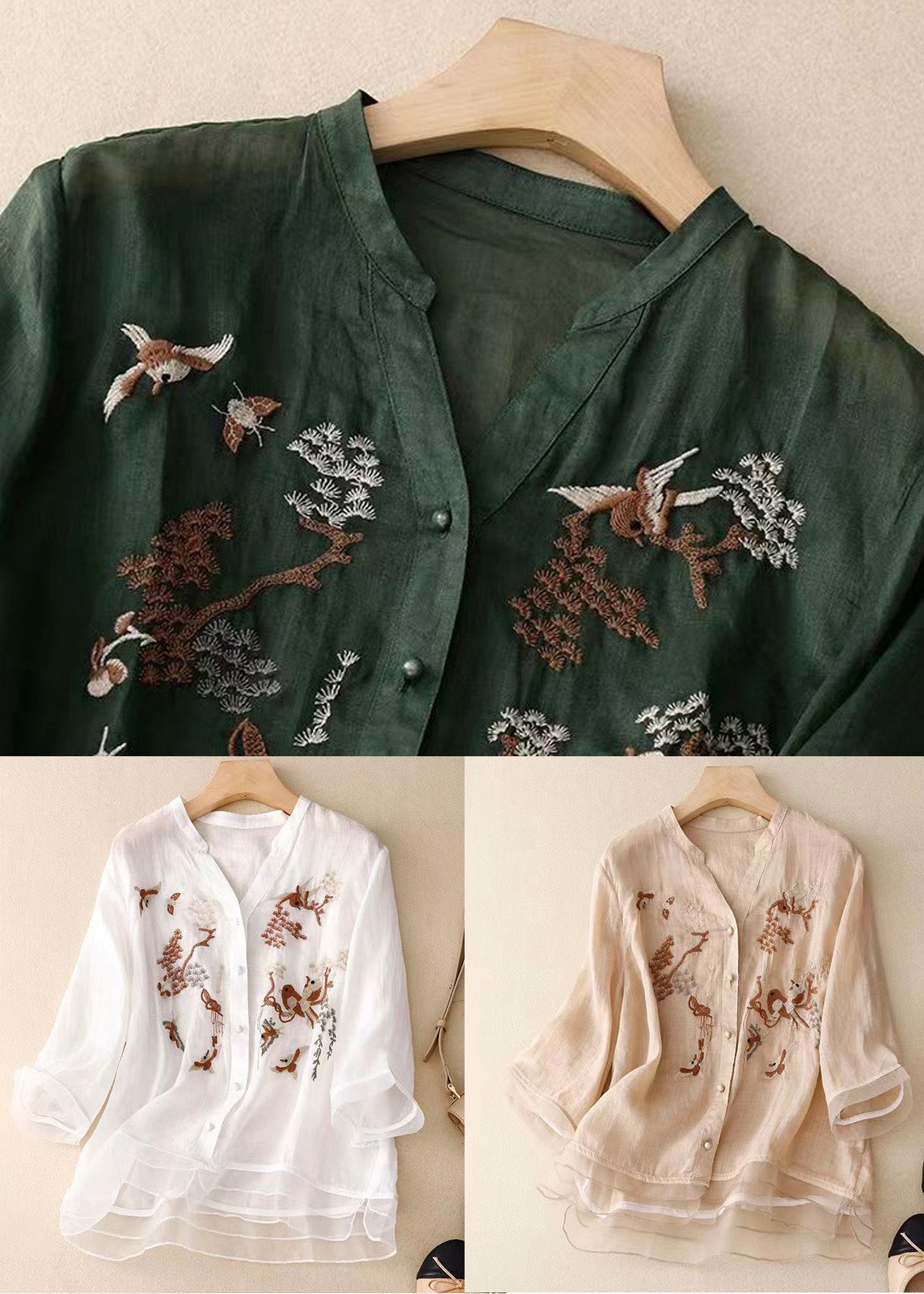 White V Neck Patchwork Cotton Shirt Top Spring