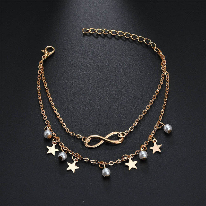 Moon & Stars Double Layer Anklet