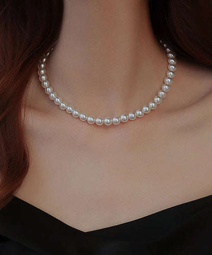 White Copper Overgild Pearl Gratuated Bead Necklace