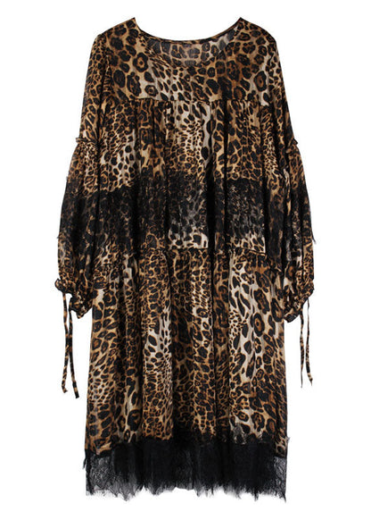Leopard Patchwork Lace Fall Chiffon Dress