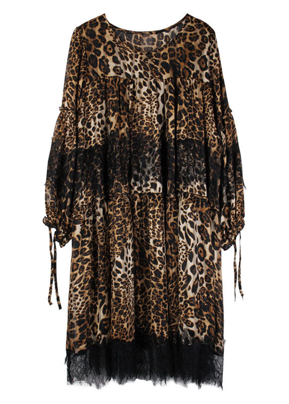 Leopard Patchwork Lace Fall Chiffon Dress