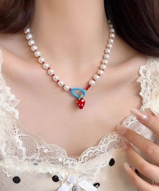 White Alloy Strawberries Pearl Princess Necklace