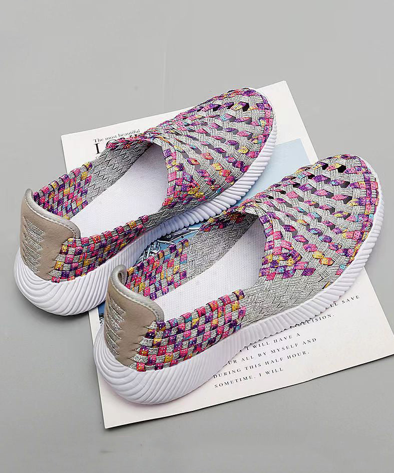 Purple Knit Fabric Flat Shoes Handmade Splicing Soofairy Shoes-20251