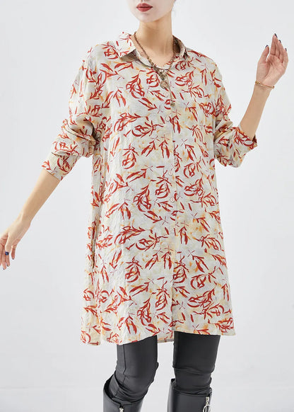 Apricot Print Cotton Shirt Dress Fall