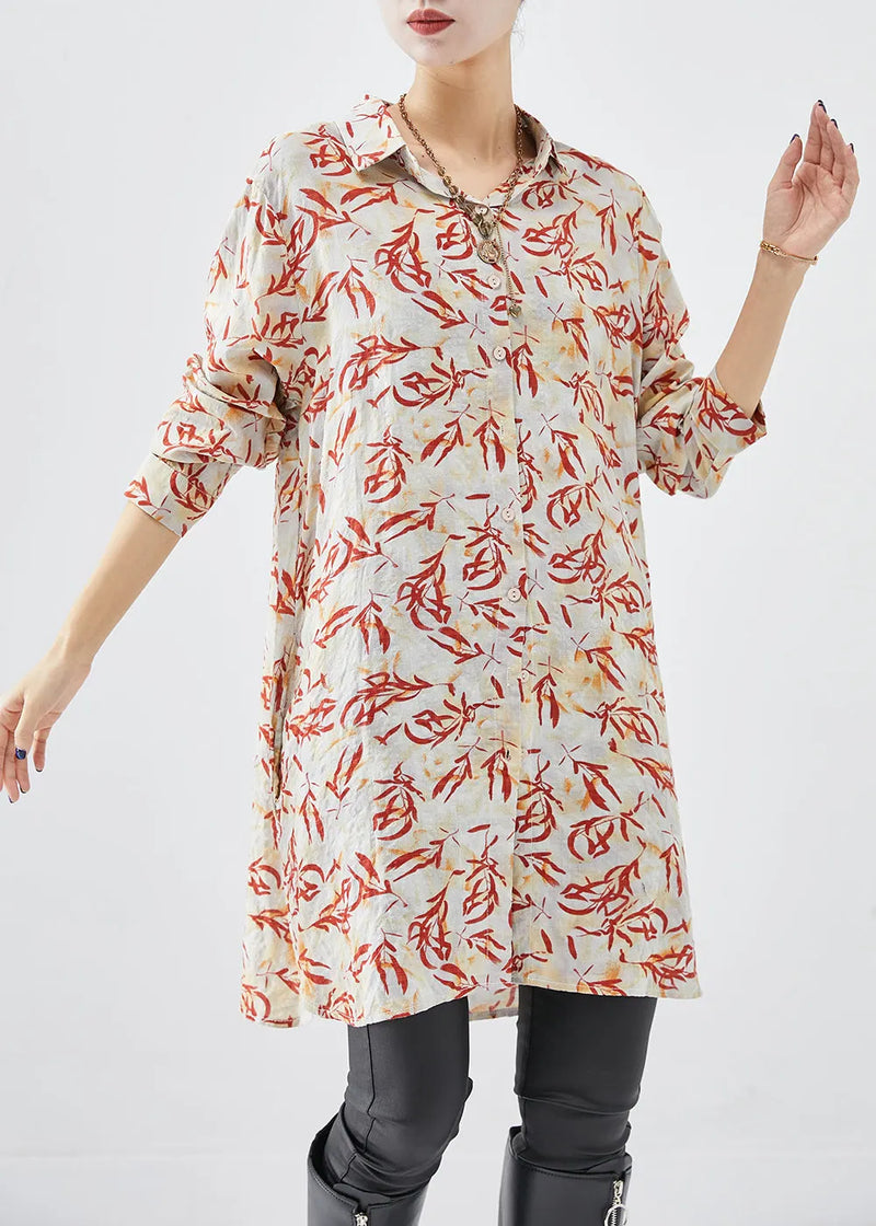 Apricot Print Cotton Shirt Dress Fall
