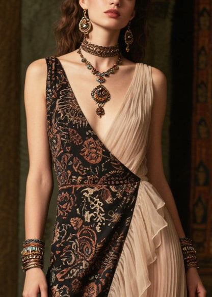 Asymmetrical Patchwork Ruffles Chiffon Evening Dress Summer