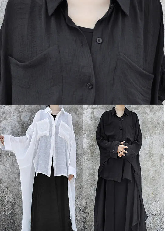Black Loose Upf 50+ Shirt Tops Low High Design Batwing Sleeve