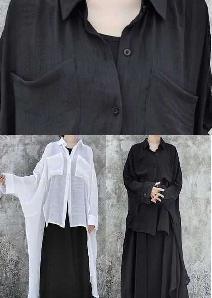 Black Loose Upf 50+ Shirt Tops Low High Design Batwing Sleeve