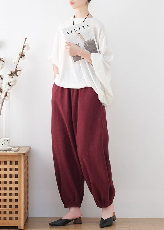 Mulberry High Waist Pockets Linen Harem Pants Summer