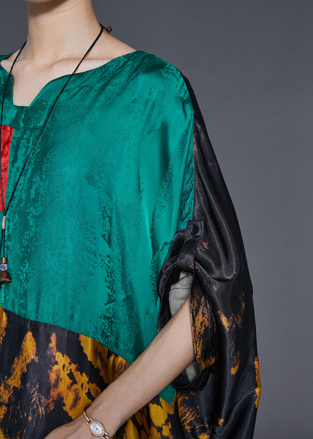 Original Design Colorblock Oversized Print Silk Dress Summer