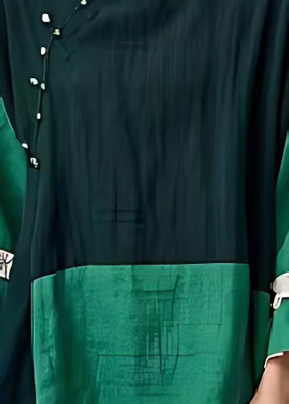 Diy Dull Green Asymmetrical Patchwork Linen Shirt Tops Flare Sleeve