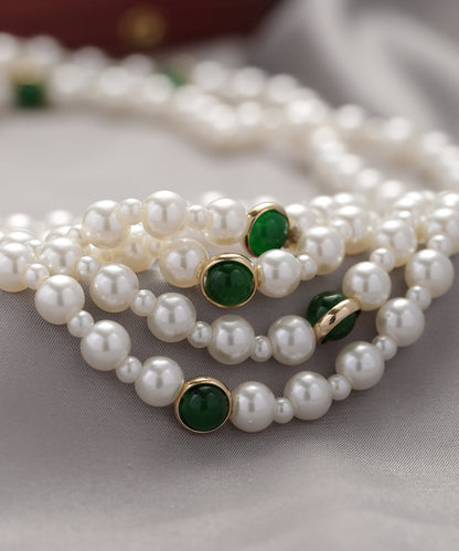 Classy White Alloy Agate Pearl Beading Gratuated Bead Necklace