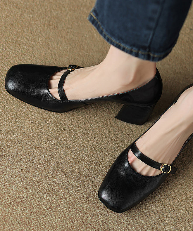 Sheepskin Loafers Chunky Heel French Black