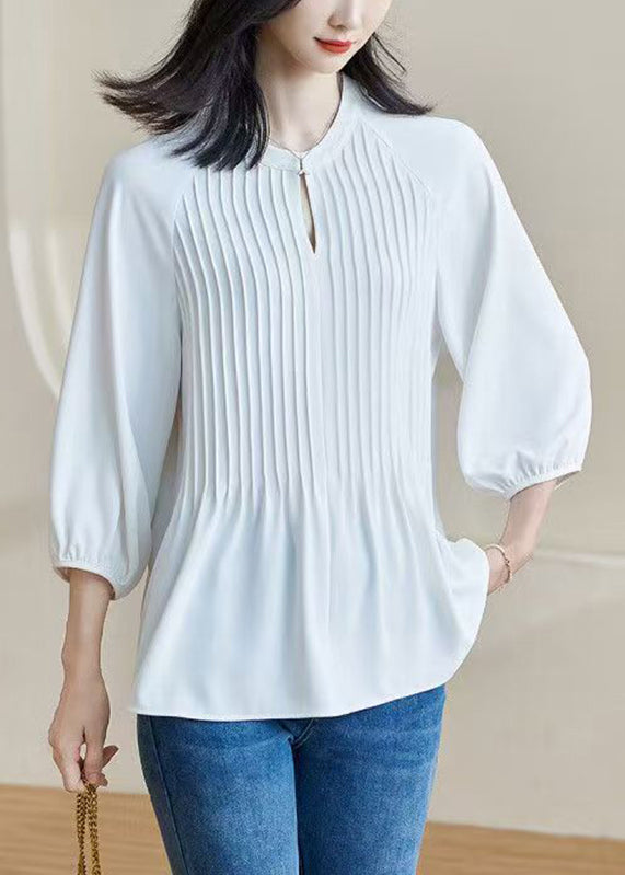 White Wrinkled Patchwork Top Lantern Sleeve