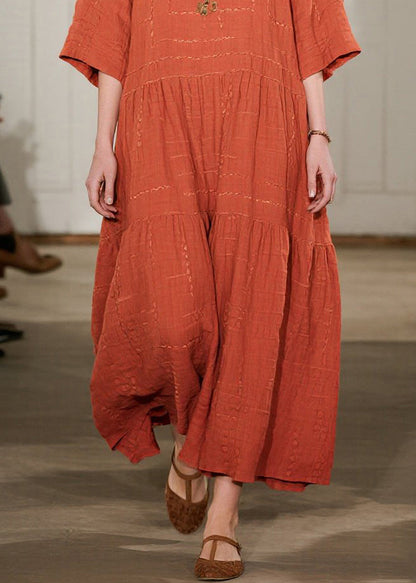 Art Orange Oversized Cotton Long Dresses Bracelet Sleeve