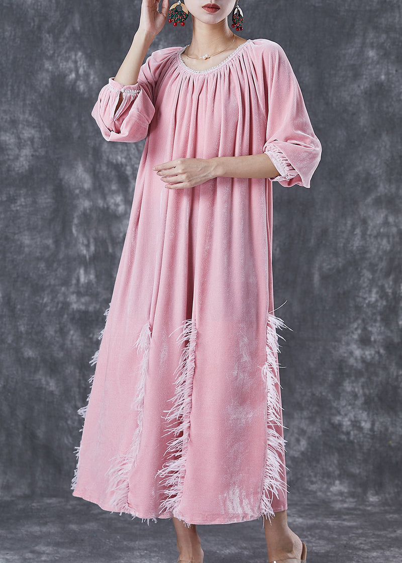 Diy Pink Tasseled Silk Velour Vacation Dresses Fall