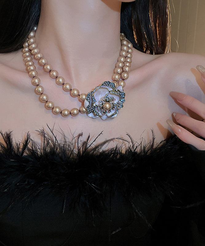 Classy Champagne Alloy Zircon Pearl Gratuated Bead Necklace